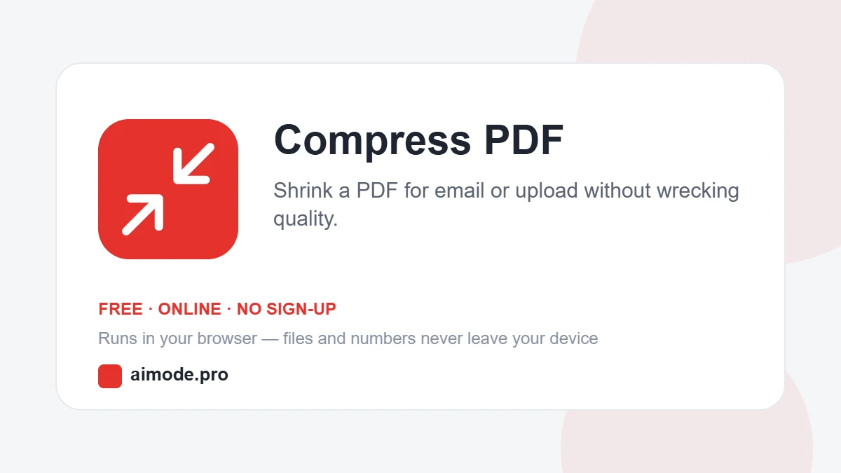 Free online compress PDF by aimode.pro: shrink a PDF for email or upload without wrecking quality