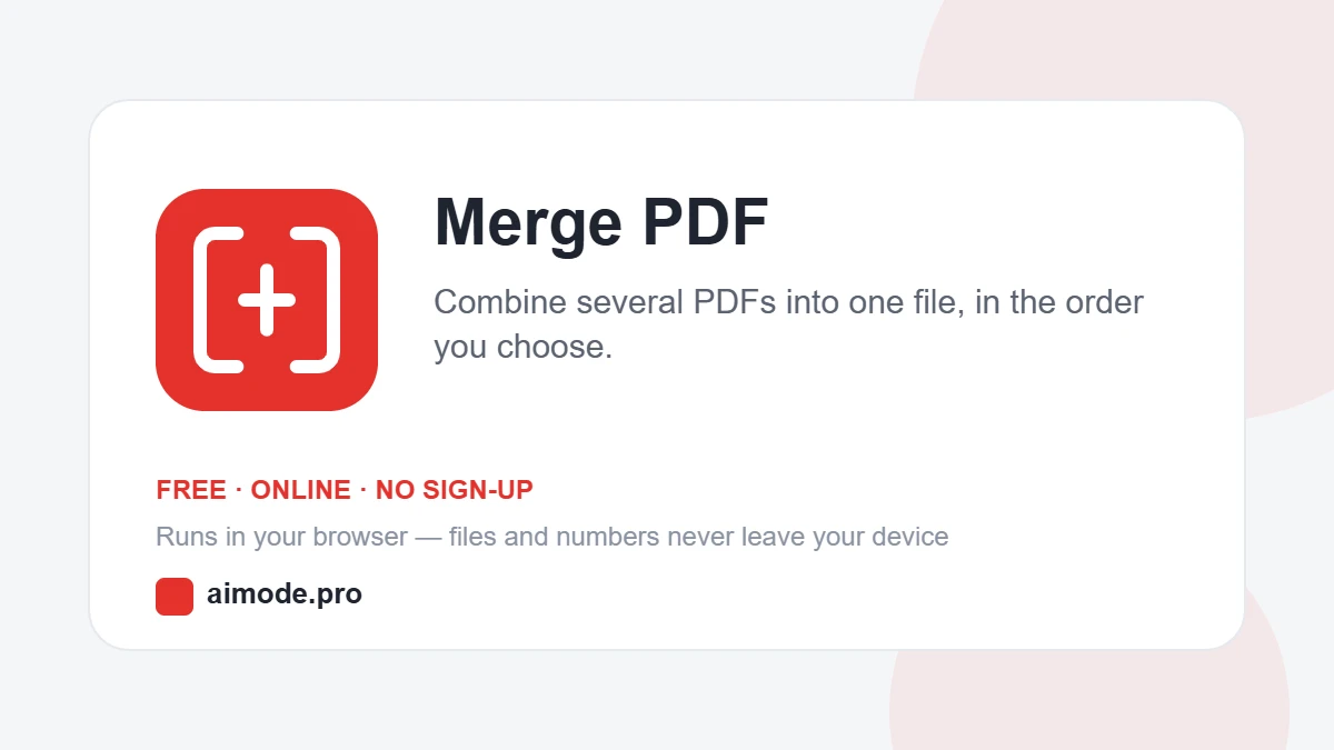 Free online merge PDF by aimode.pro: combine several PDFs into one file, in the order you choose