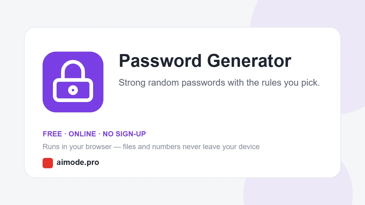 Free online password generator by aimode.pro: strong random passwords with the rules you pick