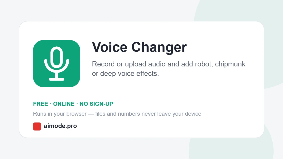 Free online voice changer by aimode.pro: record or upload audio and add robot, chipmunk or deep voice effects